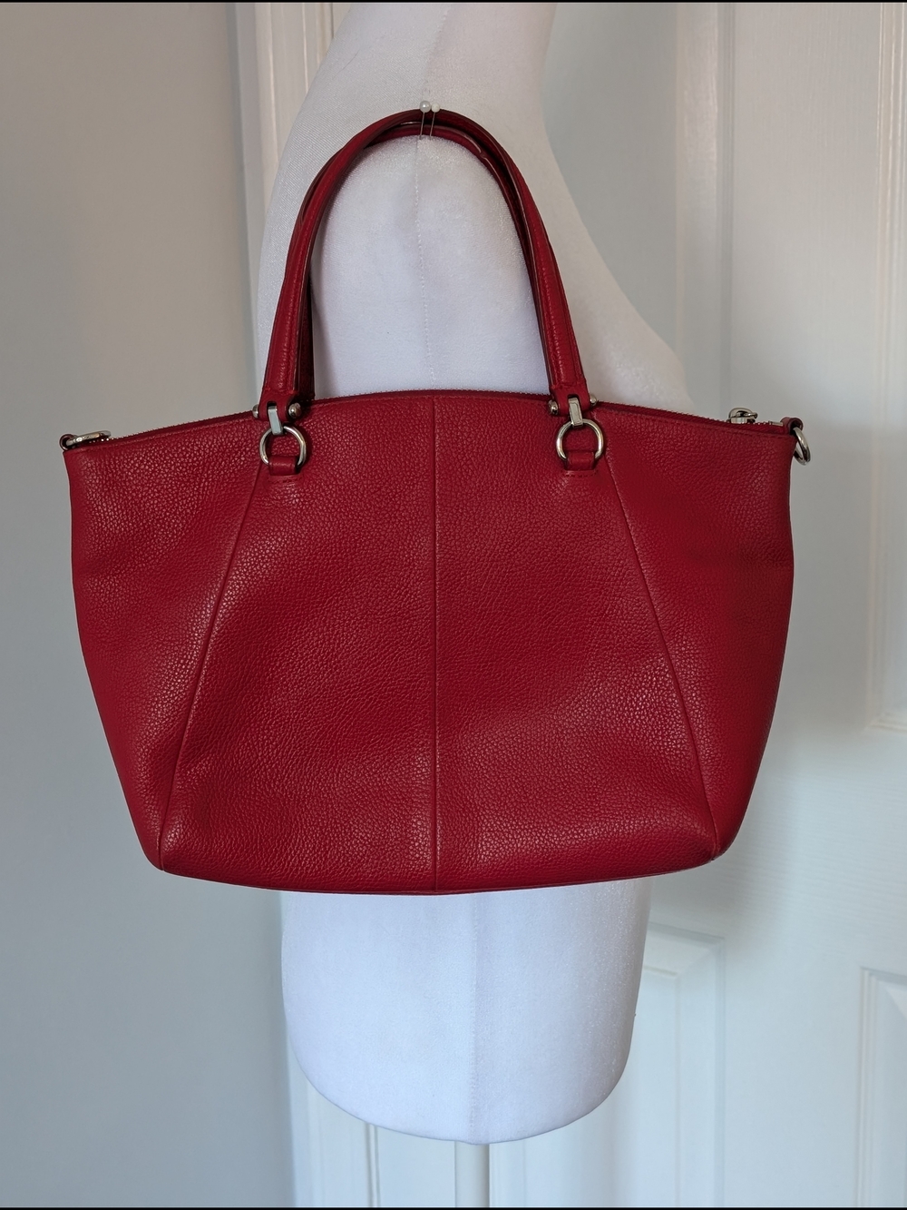 Coach Prairie 2-Way Cherry Red Pebbled Leather Handbag - Picture 2 of 15